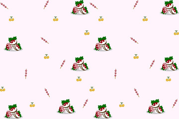 seamless pattern with strawberries watercolor hand painting on pastel geometric and striped background. Perfect design for fabric, clothing, decoration, element, texture, textile, embroidery, ornate