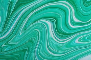 Abstract background with swirling turquoise and white paint creating a fluid marble effect art