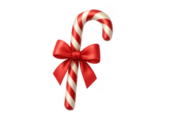 Candy cane with red ribbon, christmas holiday treat