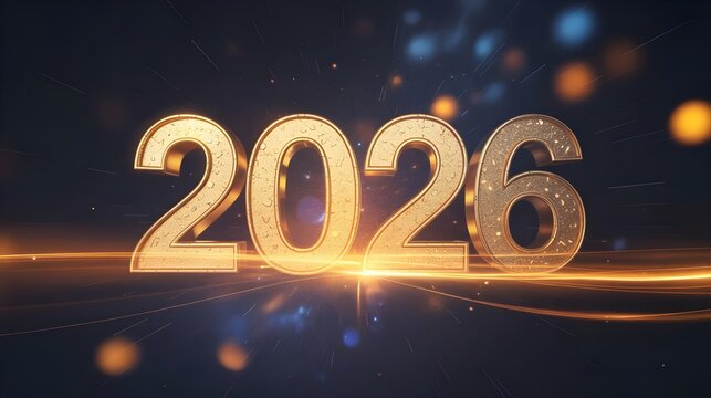 Glowing 2026 numbers sparkle with festive lights celebrating new year's eve and future goals
