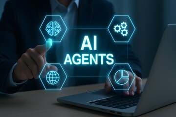 AI Agents System Data, Brain and Gear HUD Overlay