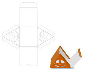 A gift wrapping template for a Halloween gift with a cut-out design. Gift packaging