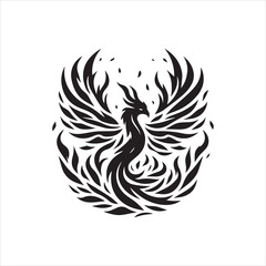 Stylized Black Phoenix Rising with Detailed Feathered Wings and Elegant Form.