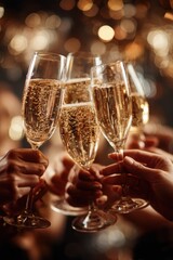 Friends Clinking Champagne Glasses in a Toast at a Sunny Outdoor Celebration