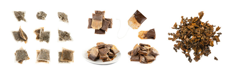 Used Teabag Isolated, Old Wet Tea Bag, Biodegradable Garbage, Eco Bio Used Teabag