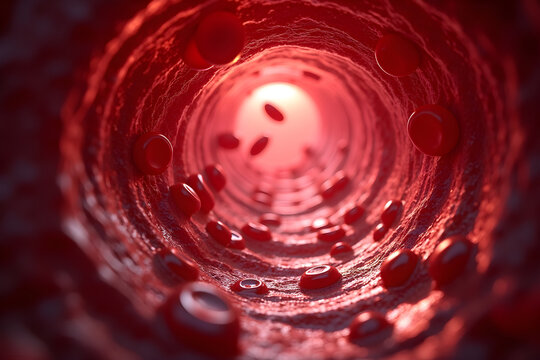 Red blood cells flowing inside blood vessel - Powered by Adobe