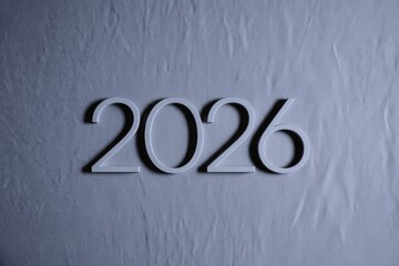 The year 2026 is presented in bold white numerals against a textured, light gray background.