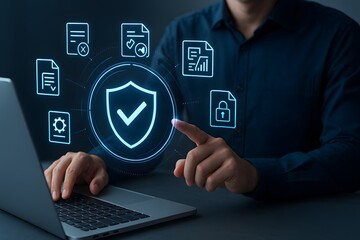 Cybersecurity Shield and Document Icons, Verified Access