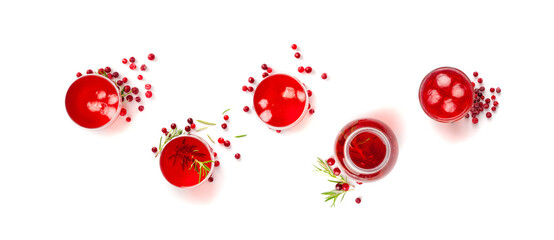 Cold Lingonberry Drink, Iced Cowberry Tea, Refreshing Cranberry Cocktail, Berry Mors, Red Berries Juice © ange1011