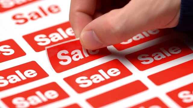 Dynamic rows of vibrant red "Sale" stickers create a sense of urgency and excitement for shoppers seeking deals