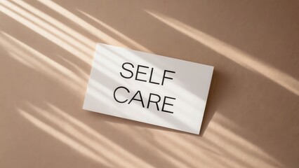 Self care card with shadows on beige background