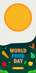 world food day. Vertical banner design with organic food illustrations on the web or print