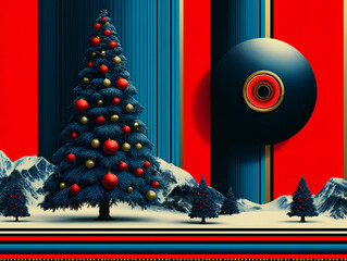 Stylish New Year banner in art nouveau design , greeting card, poster, holiday cover