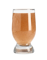 Glass of water with psyllium husk powder on white background