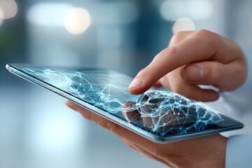 Futuristic Interaction with Technology Man Engaged in Advanced Computer Vision Analysis Online