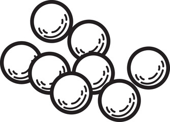 Minimalist black and white line art illustration of a group of simple spheres. Vector graphic of round objects.