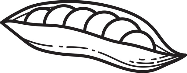 Open Pea Pod with Peas Line Art Icon. Simple Black and White Outline Drawing of a Fresh Vegetable