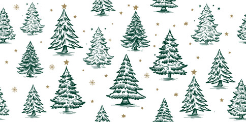 Christmas pattern with tree, hand drawn illustrations