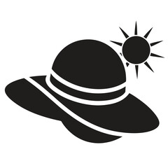 Sun hat black and white vector on white background.
