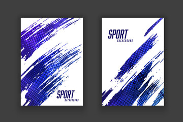Abstract sports cover or poster design with blue brush strokes and halftone effect. Sports template design.