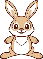 Obraz premium Vector illustration of cute cartoon brown bunny rabbit with big ears sitting and smiling
