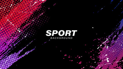 Grunge Sport Background with purple Brush Strokes with halftone effect