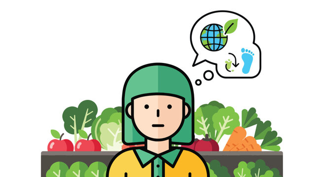 Person thinking about environmental impact of food choices.