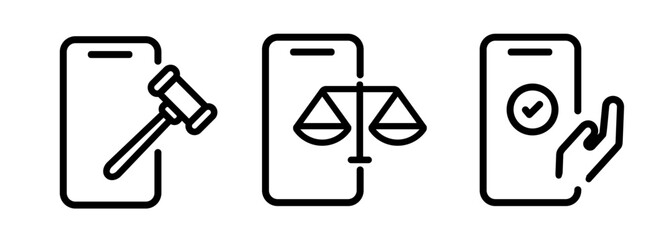 intersection of law and digital technology phone representing legal rights digital justice and ethical compliance in mobile applications with a gavel balance scale