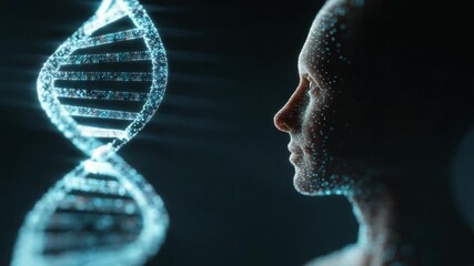 Exploring the Intersection of Humanity and Genetics: A Futuristic Visualization of DNA Structure with a Human Silhouette, Representing Scientific Advancement and Bioethics - Powered by Adobe