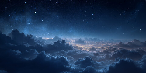 Starry night sky with clouds and galaxy view