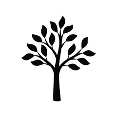 Obraz premium Simple Silhouette Illustration of a Tree with Many Leaves on White Background
