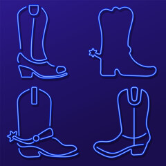 cowboy neon icon group, vector illustration on black background.