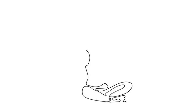 Animated self drawing of continuous line draw. Yoga Pose. Full length one line animation. 4K