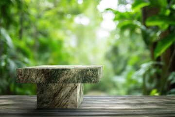 Stone Podium Tabletop in Tropical Garden Background