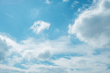 ふわふわした薄い雲と夏のようなさわやかな青空　風に流れる雲と美しい天気 秋の空	