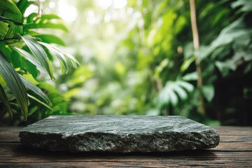 Stone Podium Tabletop in Tropical Garden Background