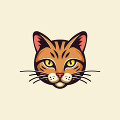 Adorable striped cat face with striking yellow eyes and a cute pink nose. Vector illustration.