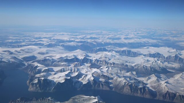 Aerial view of turquoise glacial fjord on Baffin Island, Nunavut
