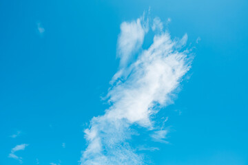 ふわふわした薄い雲と夏のようなさわやかな青空　風に流れる雲と美しい天気 秋の空