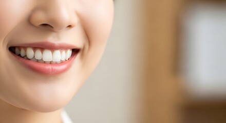 Fototapeta premium Smiling Woman with Healthy Teeth Closeup.