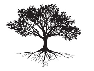 Enchanted Spirit Tree Roots Design 2D Vector Line Art Composition