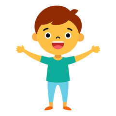 Happy little boy with open arms illustration expressing joy and excitement in a cheerful manner design