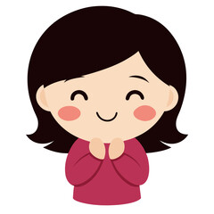 Cute cartoon girl with dark hair expressing joy and happiness in a charming illustration