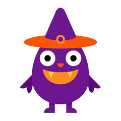 Cute Halloween Monster Wearing Witch Hat Illustration Design Element for Graphic Projects and Seasonal Decorations