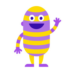 Cartoon monster character waving with friendly smile isolated on white background for childrens designs
