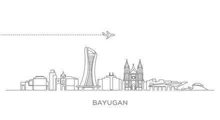 Naklejka premium Bayugan City Skyline with Airplane Icon