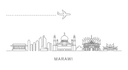 Fototapeta premium Marawi City Skyline with Airplane and Travel Icon