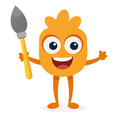Cheerful orange cartoon character holding paintbrush illustration great for childrens book and educational materials