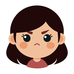 Cartoon girl character illustration expressing anger and frustration with dark hair and a scowl and furrowed brow