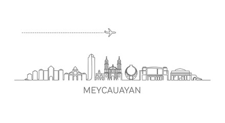 Obraz premium Meycauayan Skyline with Airplane Silhouette